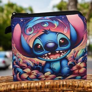 STITCH Coin Pouch Mini Change Purse Cartoon Alien Pink Flowers PU Leather NWT